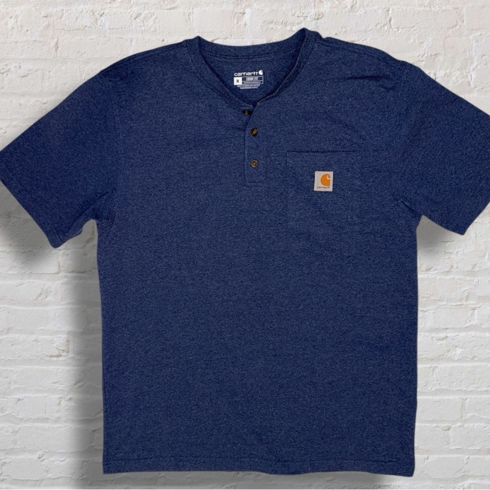 Carhartt K84 Men’s Henley Shirt Medium Blue Pocket Tee Loose Fit - Picture 7 of 11